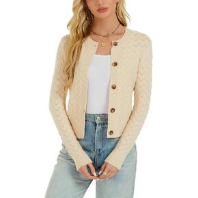 Women's Long Sleeve Cropped Knitted Sweater Cardigan Button Down Open Front Knitted Shrug Sweaters