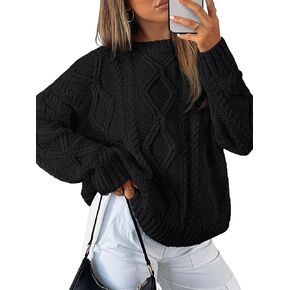 Trendy Queen Women's Oversized Cable Knit Crewneck Sweaters