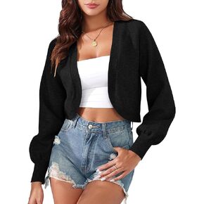 ZAFUL Women's Cropped Cardigan Sweaters Long Sleeve Open Front Short Bolero Shrugs Casual Knit Ribbed Sweater