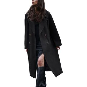 Gihuo Women's Notched Collar Wool Blend Pea Coat Winter Double Breasted Trench Coat Long Oversized Button Down Overcoats