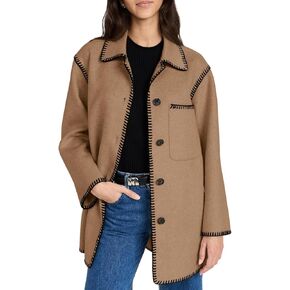 Yousify المرأة خريف جواكت شتوية 2024 العصرية الدافئة منتصف طول الصوف البازلاء معطف طية صدر السترة عادية حجم كبير جاكيتات in Kuwait