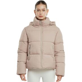 Women's Cropped Puffer Jackets,Warm Winter Jacket with Removable Hood,Zipped Pockets,Short Ladies Quilted Coat