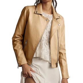 Tankaneo Womens Faux Leather Cropped Jackets Trendy Zip Up Lapel Long Sleeve Motorcycle Biker Short Coat