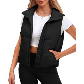 SAMPEEL Puffer Vest Women Cropped Stand Collar Lightweight Padded Outerwear Fall Winter Clothes Warm Zip Up with Pockets