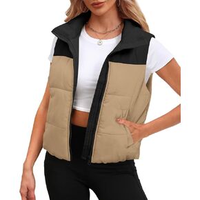 SAMPEEL Puffer Vest Women Cropped Stand Collar Lightweight Padded Outerwear Fall Winter Clothes Warm Zip Up with Pockets in Kuwait