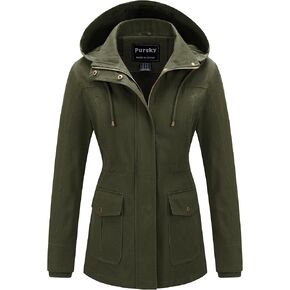 Pursky Women's Cotton Anorak Jacket Lightweight Casual Military Jackets Safari Utility Coats With Removable Hood
