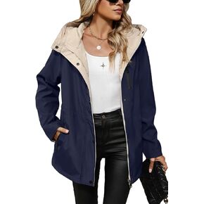 Giolshon Women's Windbreaker Jacket Casual Hood Mid Length Long Sleeve Coat