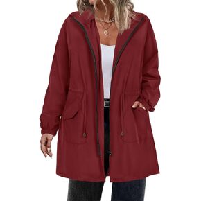 CARCOS Women Plus Size Raincoat Lightweight Waterproof Rain Jacket Travel Hooded Trench Coat XL-5XL