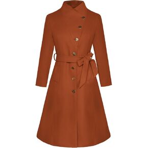 GRACE KARIN Womens Trench Coat 2024 Winter Casual Notch Lapel Single Breasted Belted Midi Peacoat with Pockets