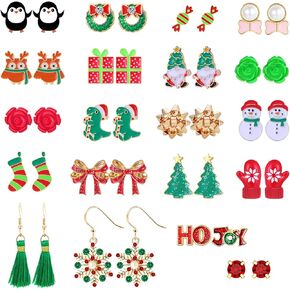 20/24 Pairs Christmas Earrings Set for Women Teen Girls Bow Snowflake Christmas Tree Candy Ribbon Penguin Gnome Snowman Stud Earrings Christmas Holiday Jewelry Hypoallergenic Xmas Earrings Bulk