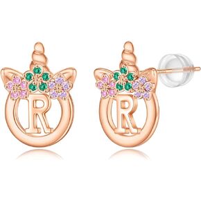 Unicorns Gifts for Girls Earrings,Sterling Silver Post Unicorn Earrings for Girls Initial Stud Earrings for Little Girls