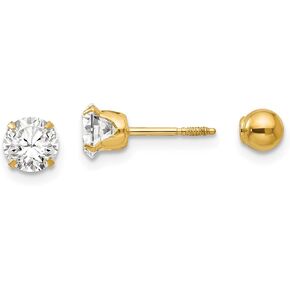 14K Solid Yellow Gold Reversible 5mm Cubic Zirconia CZ Ball Stud Earrings
