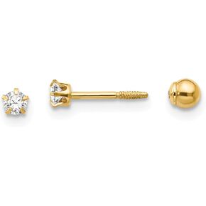 14K Solid Yellow Gold Reversible Rhinestone Crystals 3mm Ball Stud Earrings