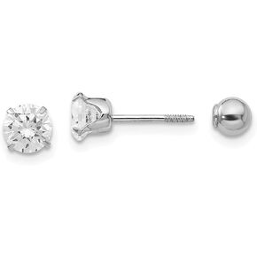 14K Solid White Gold 5mm Cubic Zirconia CZ 4mm Ball Reversible Earrings