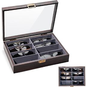 ProCase Wooden Sunglasses Organizer Trays for Men Women, Narrow Frame Glass Display Case Multiple Eyewear Eyeglass Holder