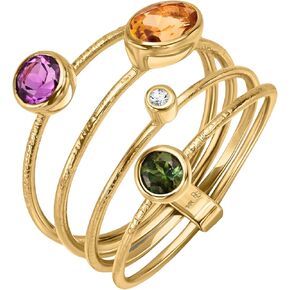 14K Yellow Gold Citrine, Blue Topaz, Amethyst, and Peridot Gemstone & Diamond Stack Ring, Fine Jewelry, Gift For Her Jewelry For Women, Necklaces For Women