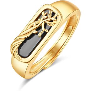 PRAYMOS 14k Gold Plated Croissant Twisted/Signet/Bee Chunky Dome Thumb Ring Stacking Band for Women Statement Wedding Ring Size 7 to 9