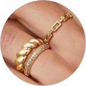 Gold Rings for Women, Chunky Stackable 14k Gold Plated Rings Set for Women Trendy Cubic Zirconia Thumb Dainty Stacking Diamond Band Rings Fashion Jewelry Size 6-10