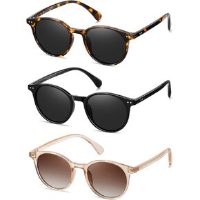 Small Round Polarized Sunglasses for Women Classic Vintage Style UV400 Protection(3 Pack)