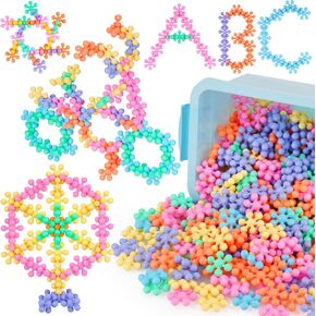 NiToy Snowflake Interlocking Building Block Educational Toy 300PCS for Kids Ages 3+, Multi-Color Solid Plastic Early Learning Creativity STEM Toy with Carrying Case Safe Material