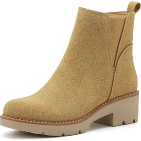 vodvob Women's Ankle Boots Water Repellent Fashion Lug Sole Elastic with Side Zipper Chelsea Boots Slip On Fall Booties