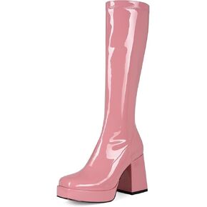 Platform Knee High Boots for Women Block Chunky High Heel Boot Square Toe Long Boots Women’s Elastic Stretchy Boots
