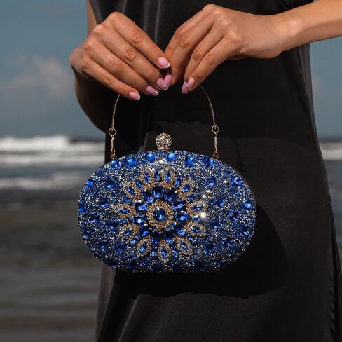 Colette Elegant Diamond Encrusted Blue Evening Clutch Bag Sparkly Purse Bride Wedding Bag in Saudi Arabia