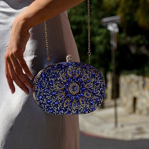 Colette Elegant Diamond Encrusted Blue Evening Clutch Bag Sparkly Purse Bride Wedding Bag in Saudi Arabia
