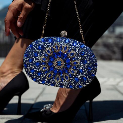 Colette Elegant Diamond Encrusted Blue Evening Clutch Bag Sparkly Purse Bride Wedding Bag in Saudi Arabia