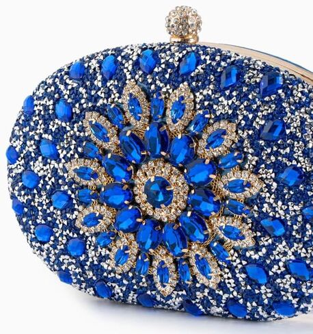 Colette Elegant Diamond Encrusted Blue Evening Clutch Bag Sparkly Purse Bride Wedding Bag in Saudi Arabia