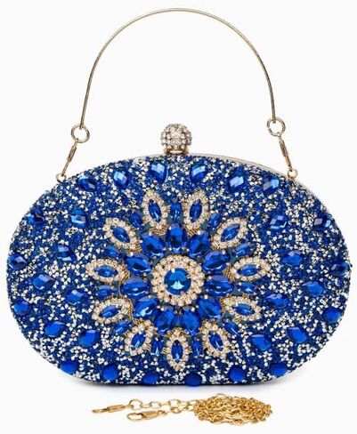 Colette Elegant Diamond Encrusted Blue Evening Clutch Bag Sparkly Purse Bride Wedding Bag in Saudi Arabia