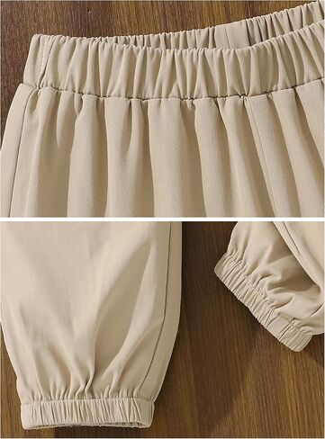 Hilinker Girl's Color Block 2 Piece Outfits Ribbed Long Sleeve Top and Cargo Pants Set in Kuwait