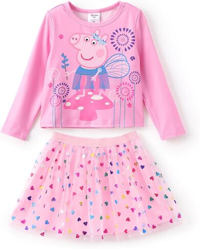 طقم تنورة للفتيات من Peppa Pig بأكمام طويلة وقميص وتنورة خريفية، مجموعات ملابس لطيفة لحفلات أعياد الميلاد للفتيات الصغيرات in Saudi Arabia