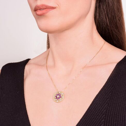 Amazon Collection 18k Yellow Gold Plated Sterling Silver Gemstone and Diamond Accent Filigree Mandala Pendant Necklace, 18" in Kuwait