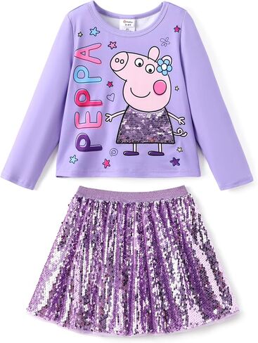 طقم تنورة للفتيات من Peppa Pig بأكمام طويلة وقميص وتنورة خريفية، مجموعات ملابس لطيفة لحفلات أعياد الميلاد للفتيات الصغيرات in Saudi Arabia
