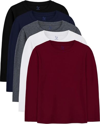 5 Pack Boys Long Sleeve Shirts Cotton T-Shirts Youth Boys Long Sleeve Shirts Multipack Basic Tees Tagless in Saudi Arabia