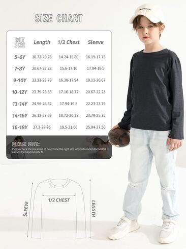 5 Pack Boys Long Sleeve Shirts Cotton T-Shirts Youth Boys Long Sleeve Shirts Multipack Basic Tees Tagless in Saudi Arabia