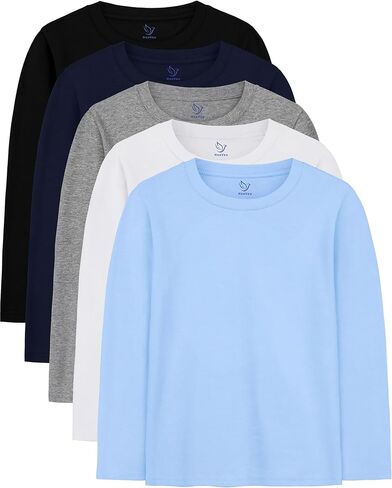 5 Pack Boys Long Sleeve Shirts Cotton T-Shirts Youth Boys Long Sleeve Shirts Multipack Basic Tees Tagless in Kuwait