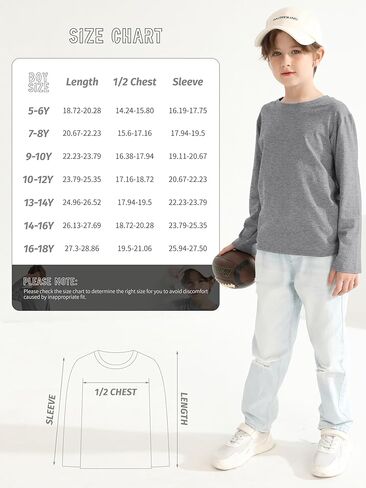 5 Pack Boys Long Sleeve Shirts Cotton T-Shirts Youth Boys Long Sleeve Shirts Multipack Basic Tees Tagless in Kuwait
