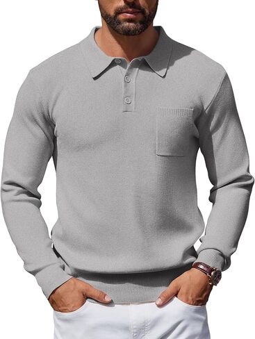 COOFANDY Mens Long Sleeve Polo Sweater Knit Polo Casual Thermal Pullover Sweater with Pocket in Kuwait