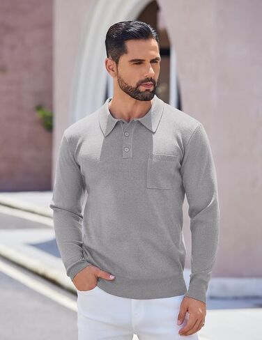 COOFANDY Mens Long Sleeve Polo Sweater Knit Polo Casual Thermal Pullover Sweater with Pocket in Kuwait
