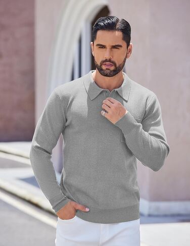 COOFANDY Mens Long Sleeve Polo Sweater Knit Polo Casual Thermal Pullover Sweater with Pocket in Kuwait