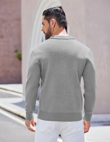 COOFANDY Mens Long Sleeve Polo Sweater Knit Polo Casual Thermal Pullover Sweater with Pocket in Kuwait
