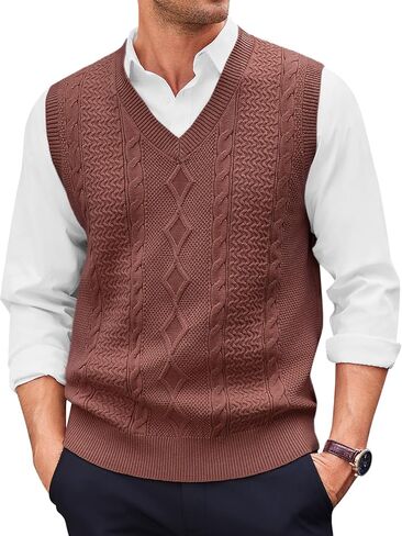 Runcati Mens V Neck Sweater Vest Casual Cable Knitted Pullover Knitwear Slim Fit Sleeveless Sweaters in Kuwait