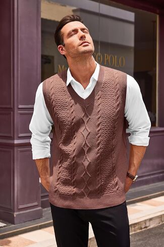 Runcati Mens V Neck Sweater Vest Casual Cable Knitted Pullover Knitwear Slim Fit Sleeveless Sweaters in Kuwait