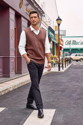 Runcati Mens V Neck Sweater Vest Casual Cable Knitted Pullover Knitwear Slim Fit Sleeveless Sweaters in Kuwait