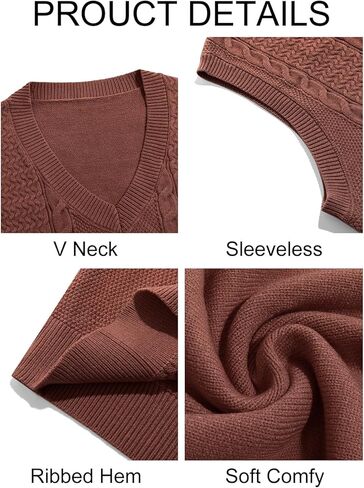 Runcati Mens V Neck Sweater Vest Casual Cable Knitted Pullover Knitwear Slim Fit Sleeveless Sweaters in Kuwait