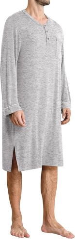 SWOMOG Men's Nightshirt Long Sleeve Nightgown Soft Loose Sleepwear Comfy Big & Tall Henley Sleep Shirt for Sleeping S-XXL in Kuwait