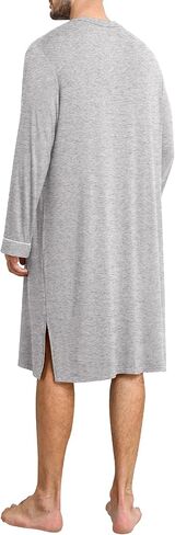 SWOMOG Men's Nightshirt Long Sleeve Nightgown Soft Loose Sleepwear Comfy Big & Tall Henley Sleep Shirt for Sleeping S-XXL in Kuwait