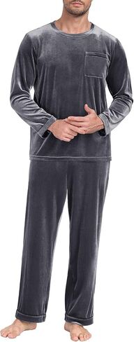 PrinStory Men's Pajama Set Sleepwear Pjs Long Sleeve Crewneck Shirts and Bottoms Soft Comfy Sleep Sets in Saudi Arabia